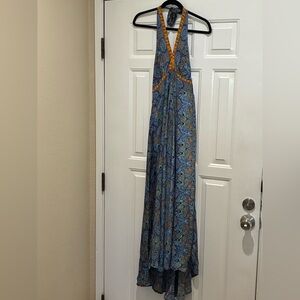 Ben & Lisa blue and orange viscose halter dress